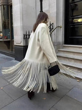 Aurohaya Women’s Long Wool Coat with Fringe Buttons Oversized Elegant Winter Jacket